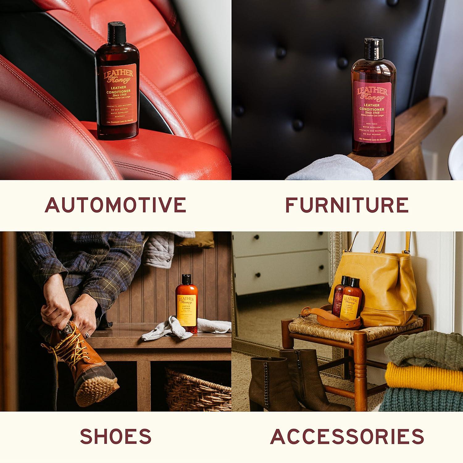imageLeather Honey Complete Leather Care Kit Cleaner Conditioner 2 Cloths NonToxic Leather Care Made in The USA Since 1968 Restore Couches Car Seats ampamp Interior Jackets Shoes ampamp Bags for Any Color