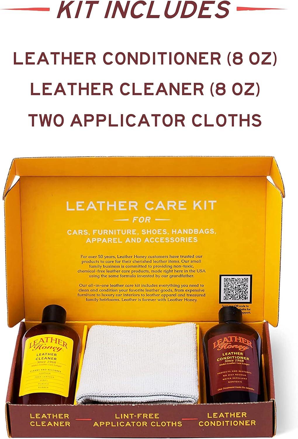 imageLeather Honey Complete Leather Care Kit Cleaner Conditioner 2 Cloths NonToxic Leather Care Made in The USA Since 1968 Restore Couches Car Seats ampamp Interior Jackets Shoes ampamp Bags for Any Color