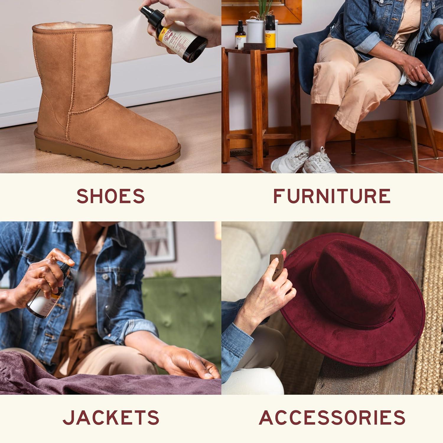 imageLeather Honey Suede Protector Spray NonToxic Nonaerosol Water and Stain Repellent Protect Suede ampamp Nubuck Shoes Uggs Boots Furniture Jackets Bags ampamp Apparel 4oz