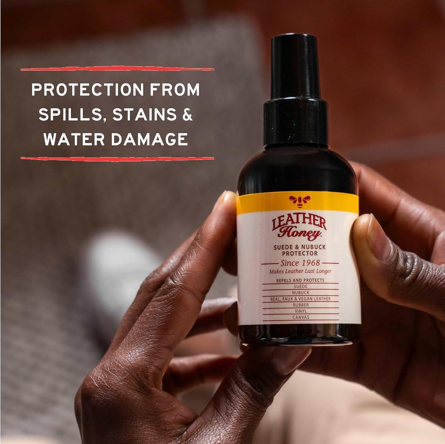 imageLeather Honey Suede Protector Spray NonToxic Nonaerosol Water and Stain Repellent Protect Suede ampamp Nubuck Shoes Uggs Boots Furniture Jackets Bags ampamp Apparel 4oz