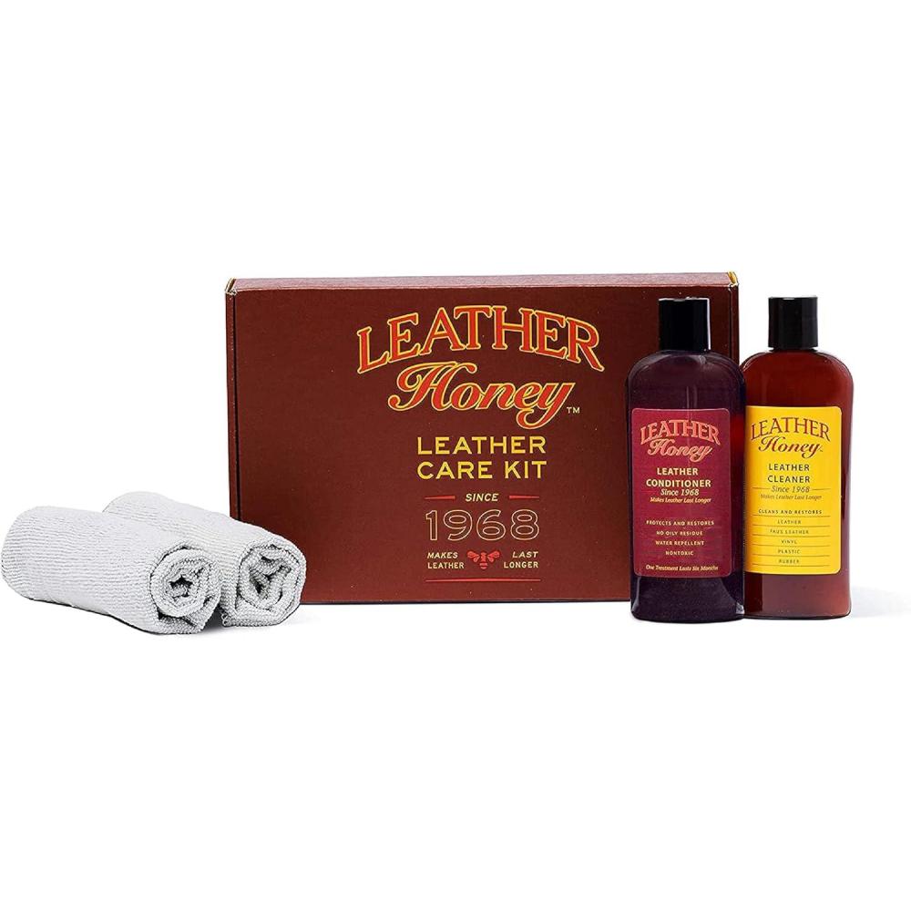 imageLeather Honey Complete Leather Care Kit Cleaner Conditioner 2 Cloths NonToxic Leather Care Made in The USA Since 1968 Restore Couches Car Seats ampamp Interior Jackets Shoes ampamp Bags for Any Color