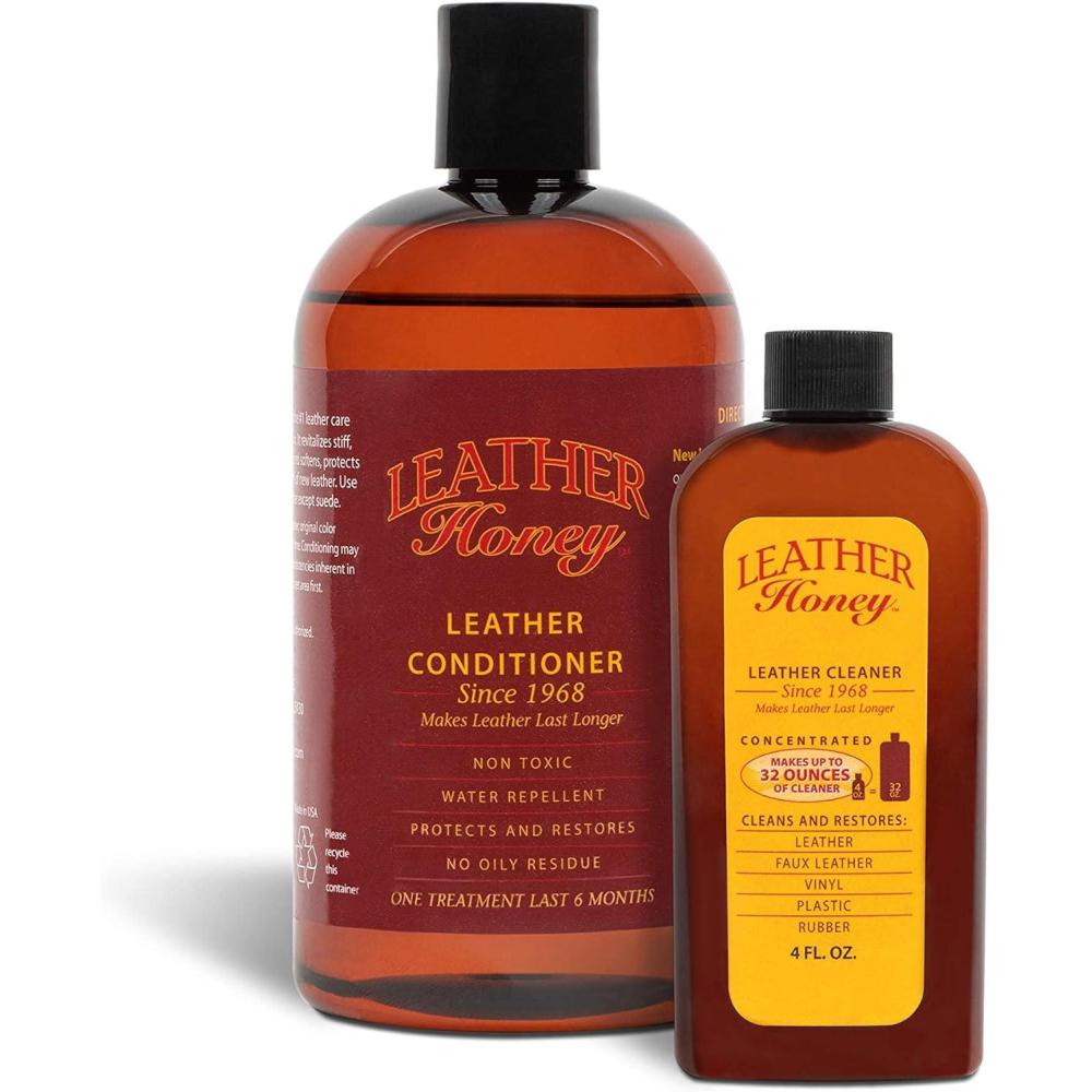 imageLeather Honey Complete Leather Care Kit Including 4 oz Cleaner and 16 oz Conditioner for use on Leather Apparel Furniture Auto Interiors Shoes Bags and Accessories