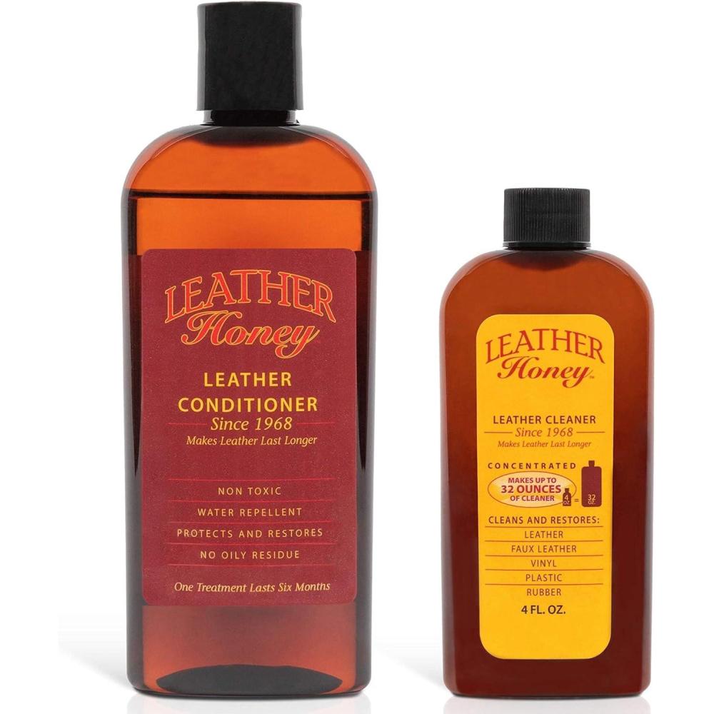 imageLeather Honey Complete Leather Care Kit Including 4 oz Cleaner and 8 oz Conditioner for use on Leather Apparel Furniture Auto Interiors Shoes Bags and Accessories