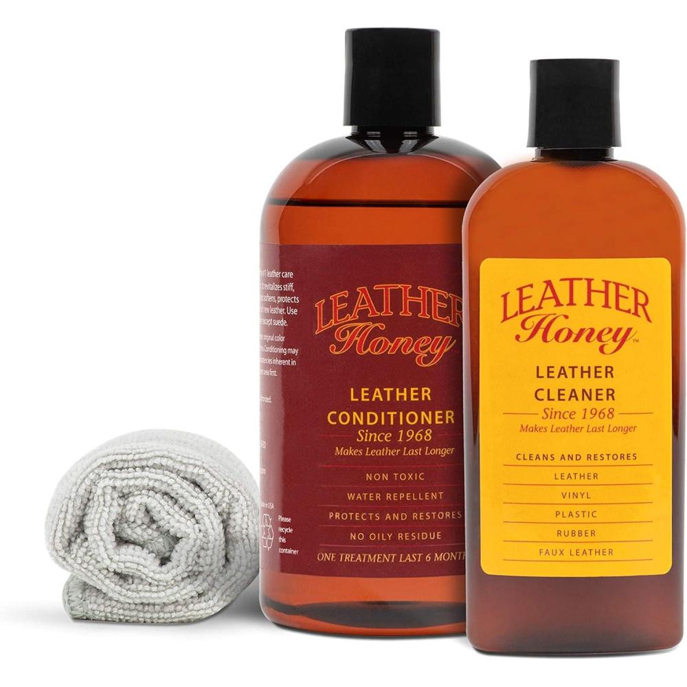 imageLeather Honey Complete Leather Care Kit Including 8 oz Cleaner 16 oz Conditioner and Applicator Cloth for use on Leather Apparel Furniture Auto Interiors Shoes Bags and Accessories