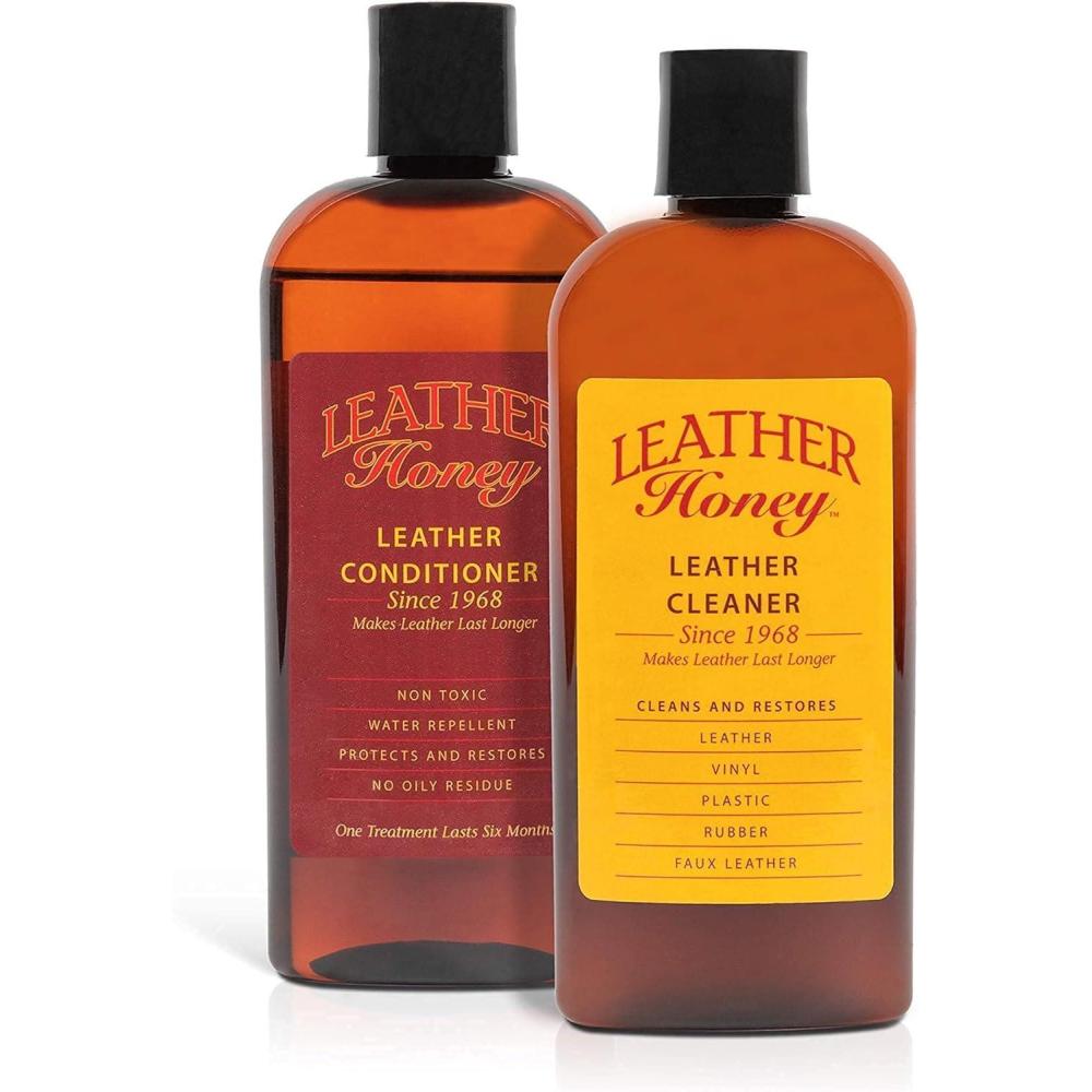 imageLeather Honey Complete Leather Care Kit Including 8 oz Cleaner and 8 oz Conditioner for use on Leather Apparel Furniture Auto Interiors Shoes Bags and Accessories