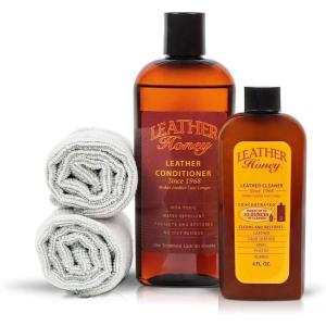 Leather Honey Complete Leather Care Kit Including 4 oz Cleaner, 8 oz Conditioner and 2 Applicator Cloths for use on Leather Apparel, Furniture, Auto Interiors, Shoes, Bags and Accessories