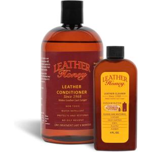Leather Honey Complete Leather Care Kit Including 4 oz Cleaner and 16 oz Conditioner for use on Leather Apparel, Furniture, Auto Interiors, Shoes, Bags and Accessories