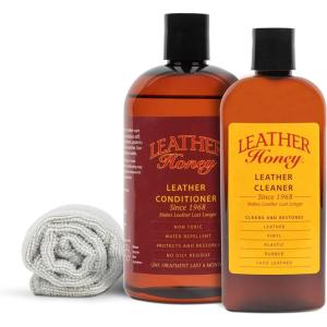 Leather Honey Complete Leather Care Kit Including 8 oz Cleaner, 16 oz Conditioner and Applicator Cloth for use on Leather Apparel, Furniture, Auto Interiors, Shoes, Bags and Accessories
