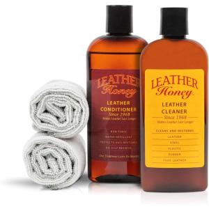 Leather Honey Leather Conditioner & Cleaning Kit for use on Leather Apparel, Furniture, Auto Interiors, Shoes, Bags and Accessories. Conditioner, Cleaner and 2 Lint-Free Cloths.